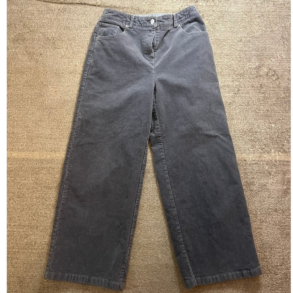 Vintage 90s Corduroy Wide Leg Baggy Gray Womens 100% Cotton Elastic back 26" w